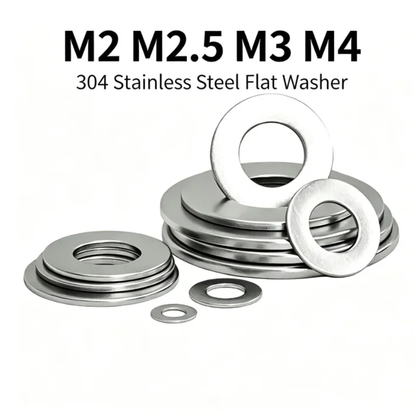 Anti-Rust 304 Stainless Steel Flat Washer M2 M2.5 M3 M4 Smooth Sealing Metal Plain Gasket for Fastening Thickness: 0.5/0.8/1/1.5