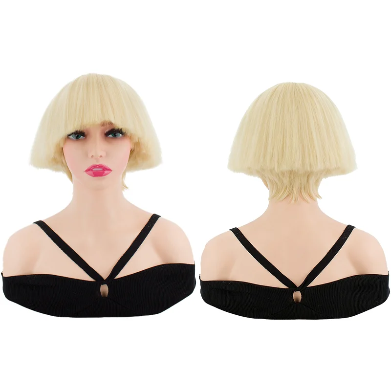Short Mushroom Bob Wig With Bangs Straight Colorful Bowl Cut Wig For Women Synthetic Hair Cosplay Party Halloween Daily Wear