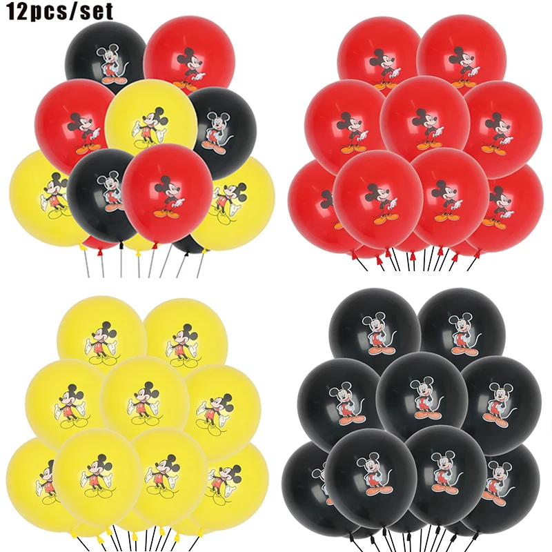 12pc/1set Disney Mickey Mouse Latex Balloon Birthday Party Supplies 12Inch Black Red Yellow Globos for Birthday Baby Shower