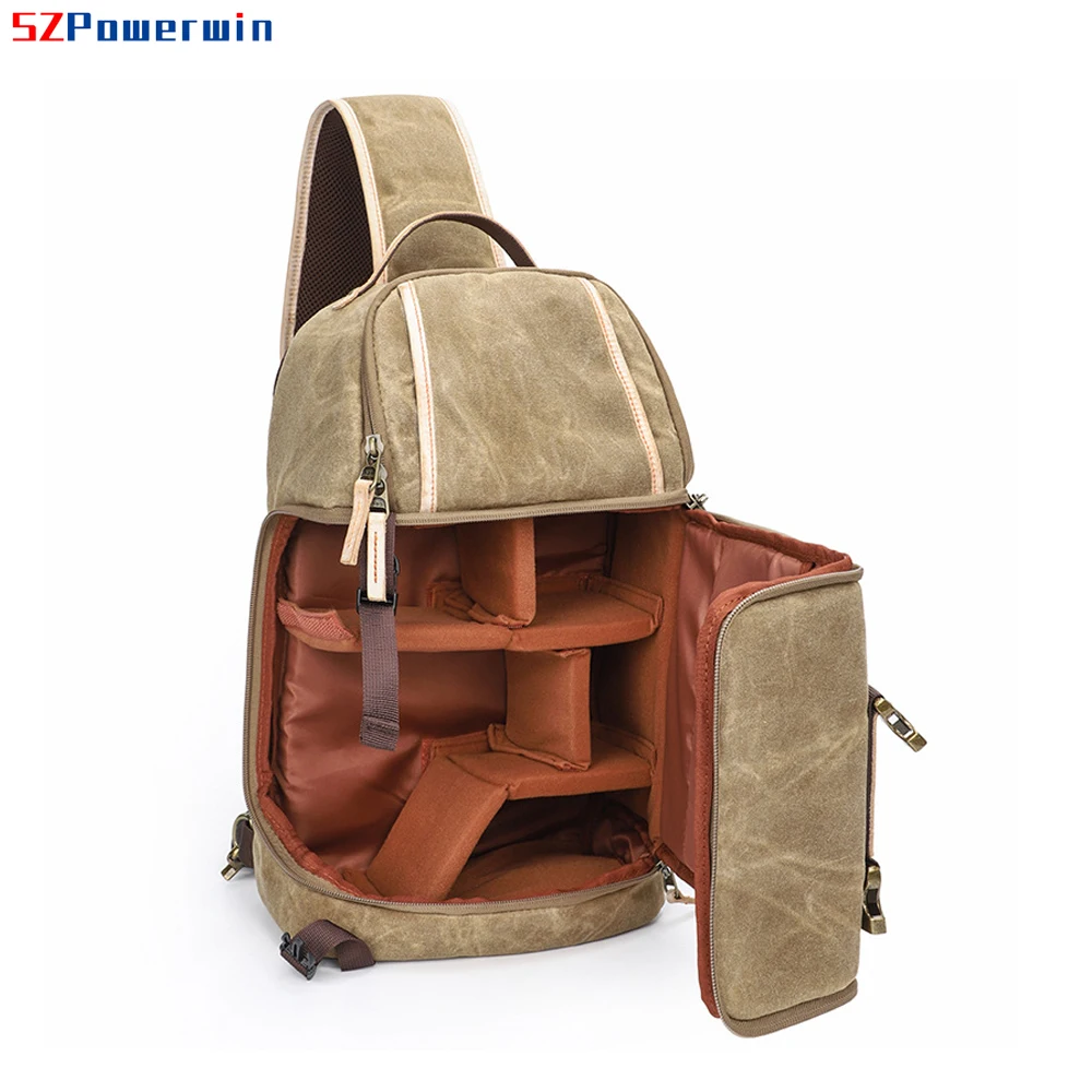 Professional Lightweight Camera Backpack Waterproof Waxed Canvas DSLR Bag Case Shockproof with Multi-pocket