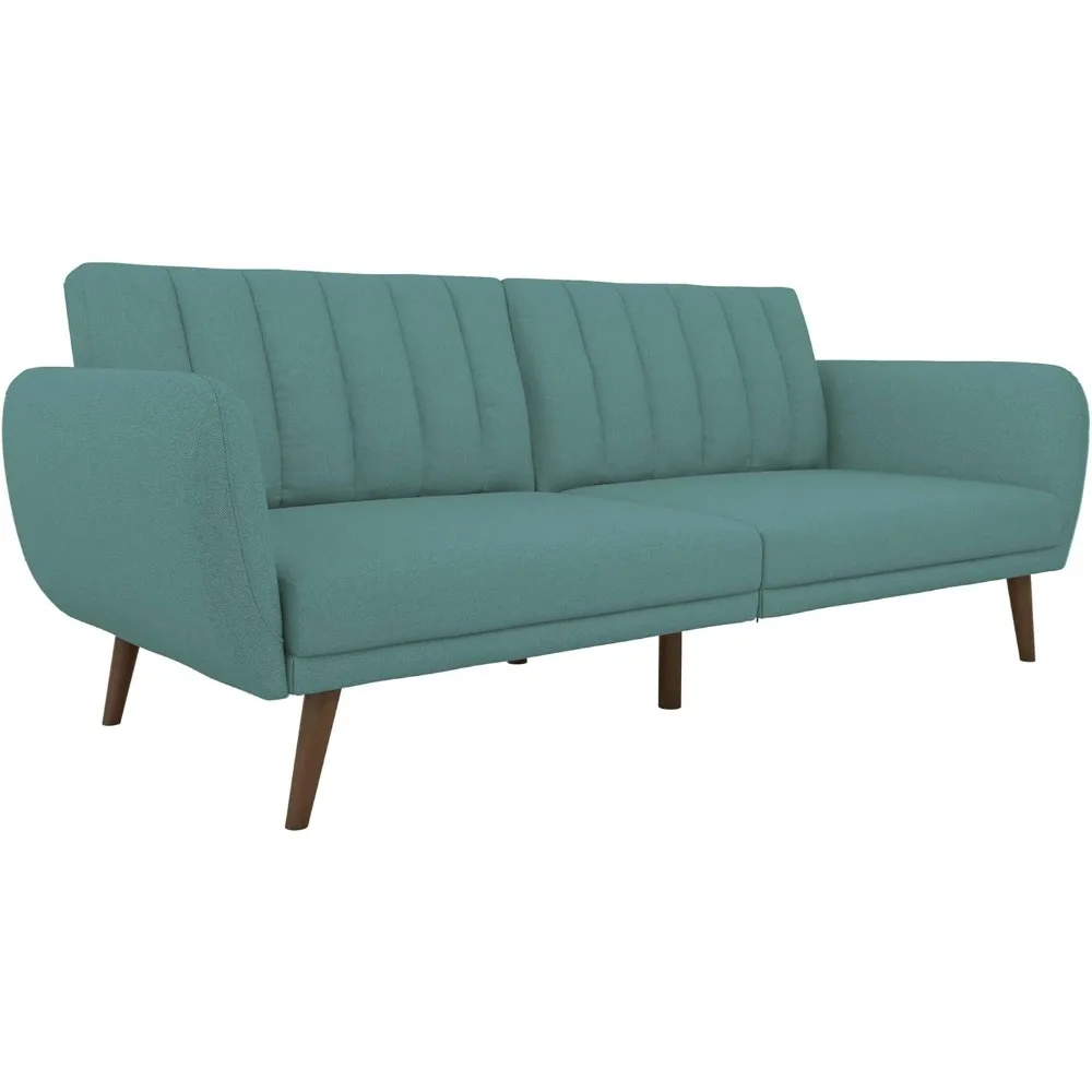 Brittany 82 Inch Futon Sofa Bed, Upholstered Couch Sleeper with Tufted Back, Mid-Century Modern, Teal