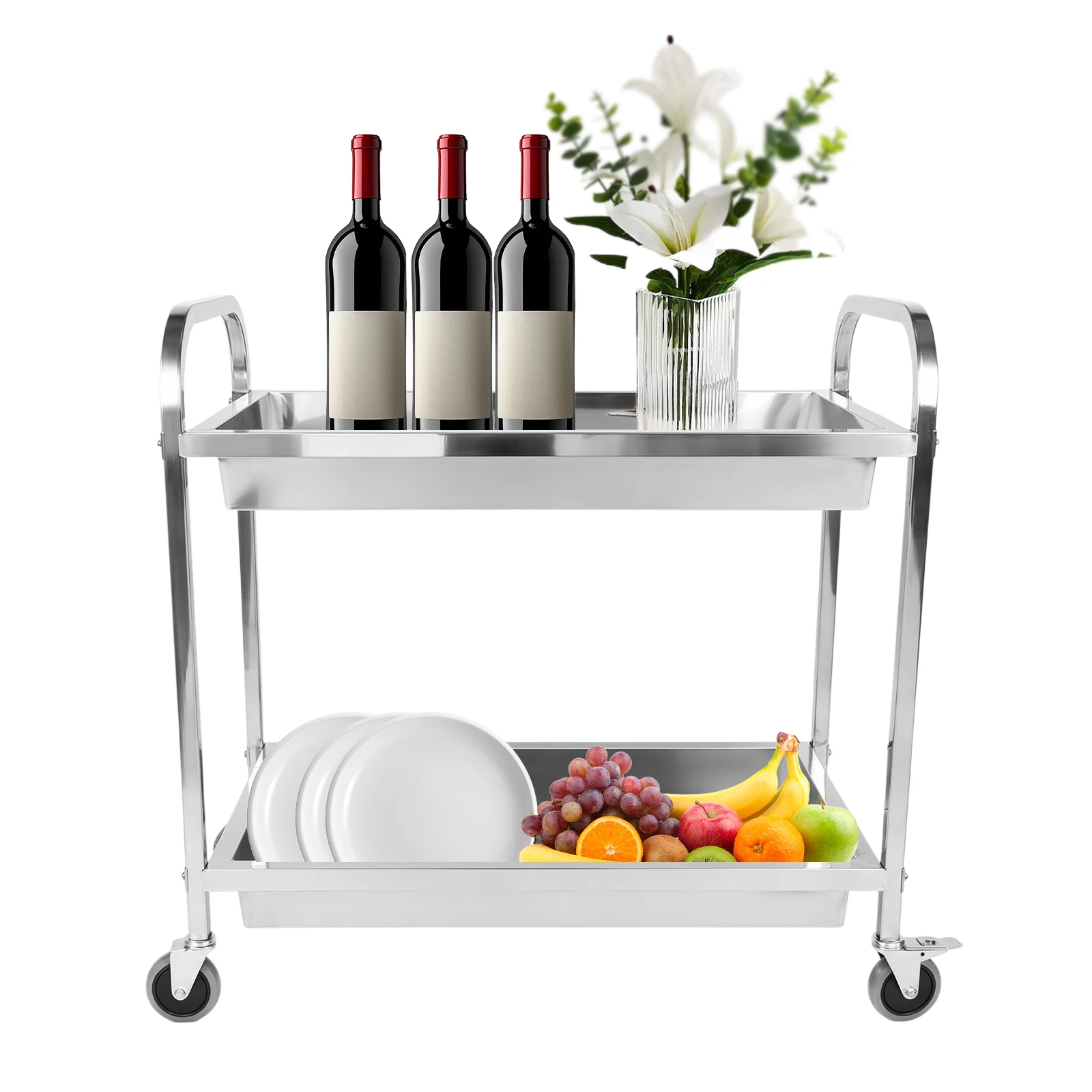 Kitchen Cart with Handle and Wheels Dining Cart Food Storage Service Trolley for Commercial Kitchen Restaurant Hotel and Garage