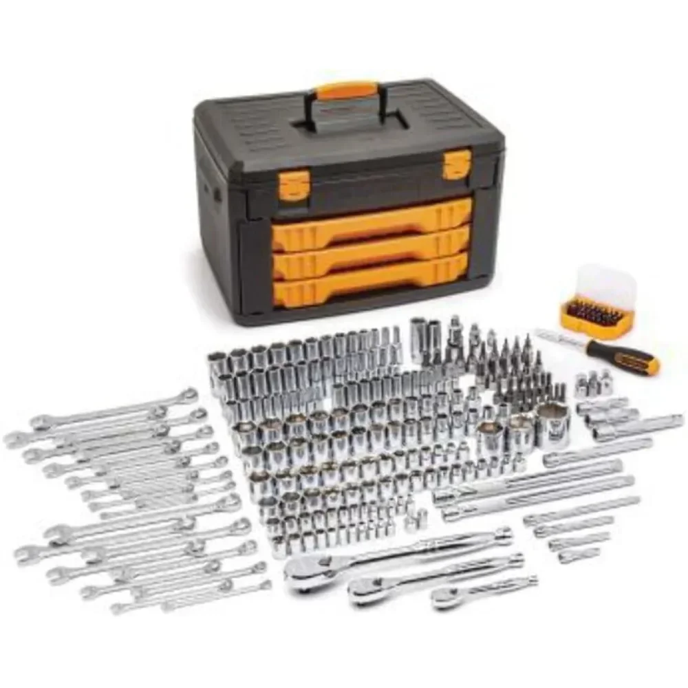 Pt. Mechanics Tool Set In 3 Drawer Storage Box