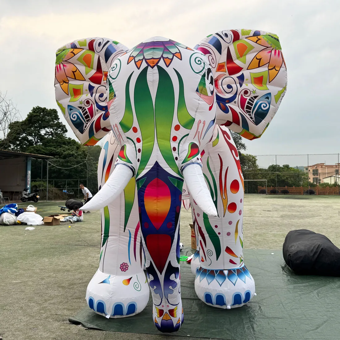 Giant LED Colorful Inflatable Elephant Realistic-Looking Inflatable Animals with Blower for Park, Yard, Party, Zoo Theme Decor
