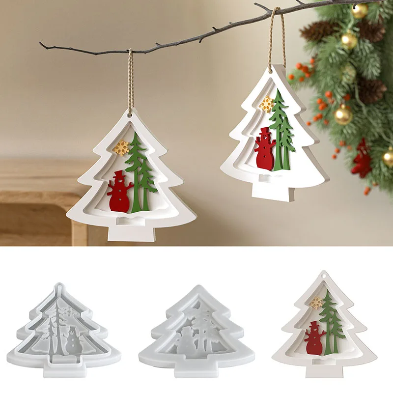 

Christmas Tree Snowman Silicone Mold for DIY Crafts Hanging Pendant Ornament Casting Mold for Sculpture Listing Christmas Gift