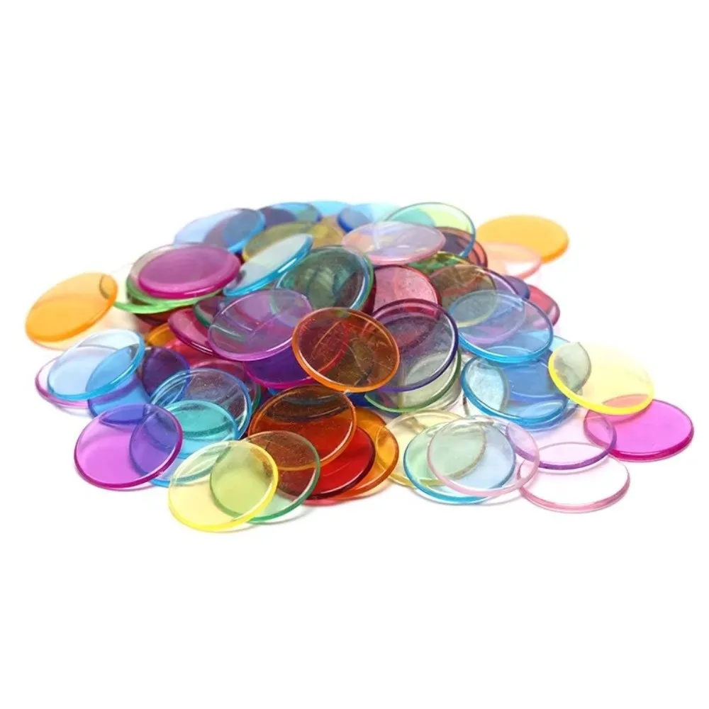 100Pcs New Plastic Round Counting Chips Transparent Lightweight Game Tokens Colorful Teaching Counters Math Education
