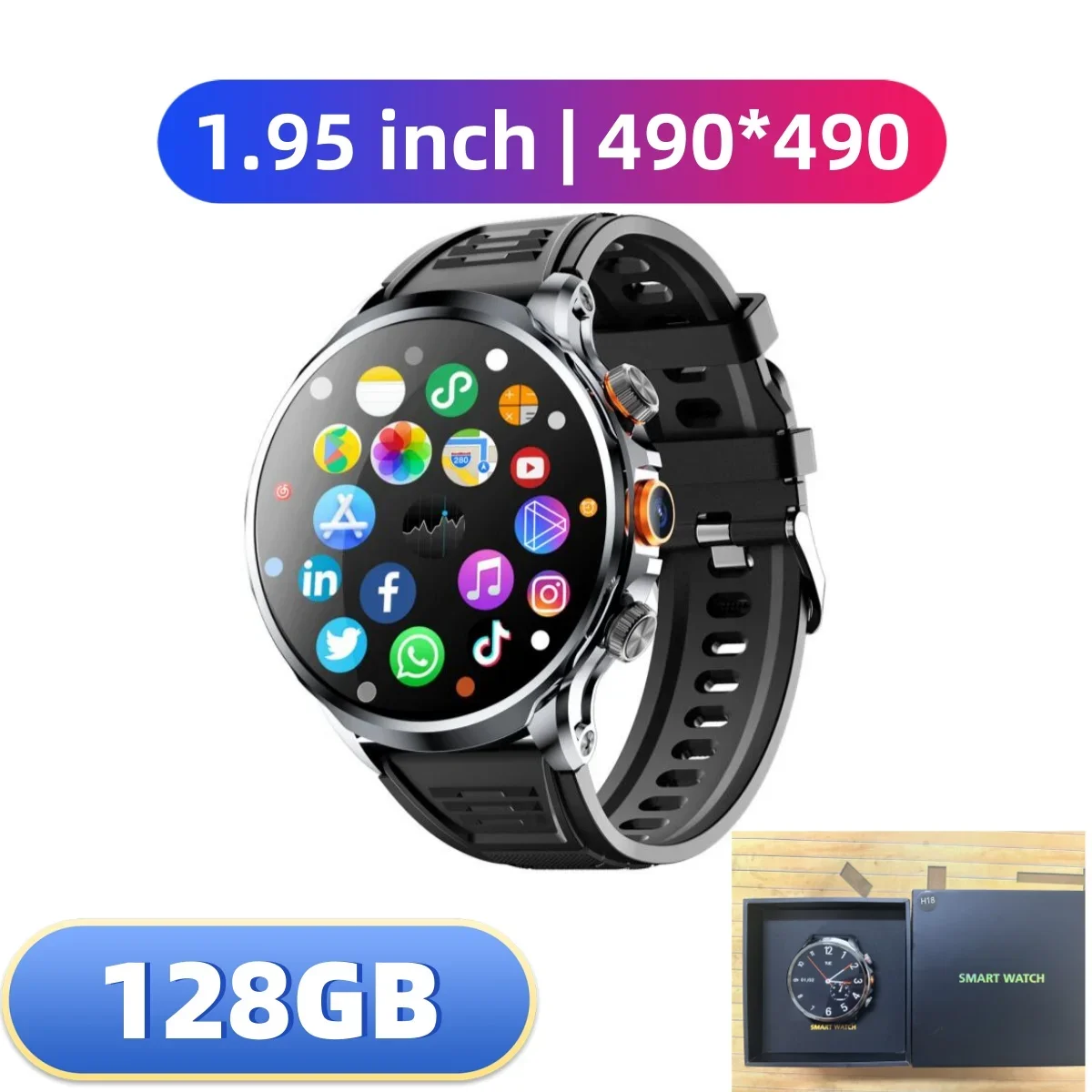 

4G Full Netcom Android 9.0 4G Smart Watch 1.95'' Large Screen HD Display 8GB+128GB GPS WIFI Video Call 5MP Camera H18 Smartwatch