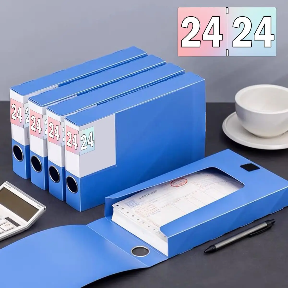 0.75 *1.5inch2024 Year Gradient Coded Colored Sticker File Folder Year Labels for End Tab File Folder Organization Office 500pcs