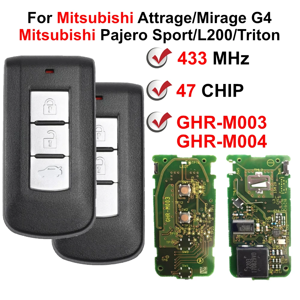 GHR-M004 GHR-M003 NCF2951X 47 CHIP 433MHz Smart Keyless Remote Key For Mitsubishi Pajero Sport/L200/Triton/Attrage 2014 - 2019