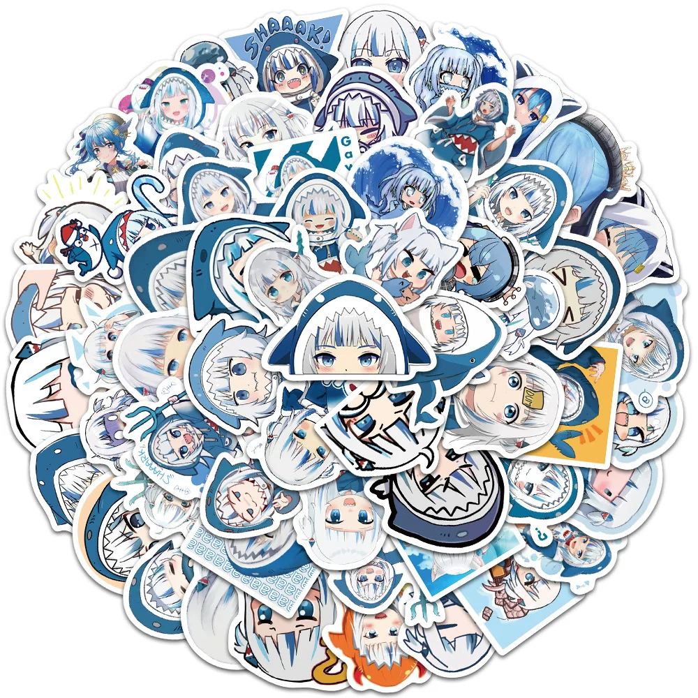 10/30/50 pz carino Chibi Gawr Gura Blue Shark Girl Meme Anime adesivi valigia Laptop Ipad chitarra Skateboard adesivi all'ingrosso