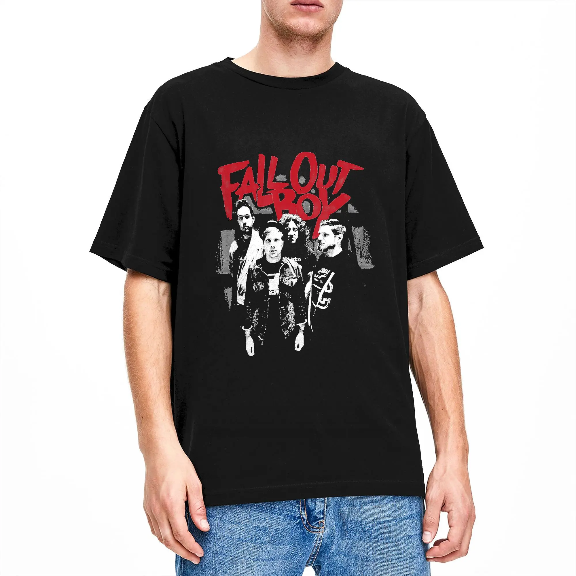Fall Out Boy Punk Scratch Photo T Shirt  Hippie T Shirts Short-Sleeved Y2K Funny Tshirt Beach Cotton Oversize Top Tees