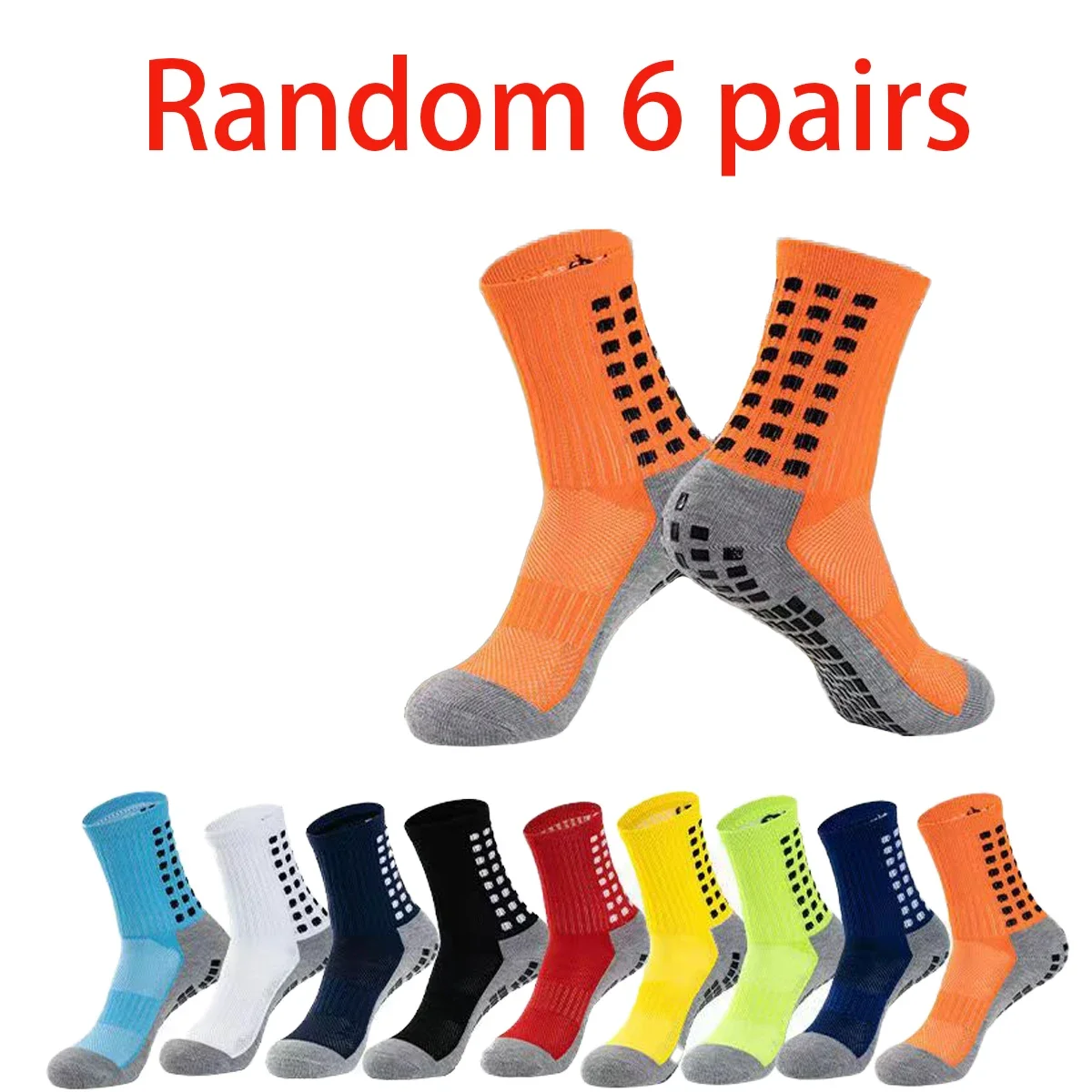 

Randomly selected 6 pairs of grip football socks with adhesive dots and anti-slip running sports socks
