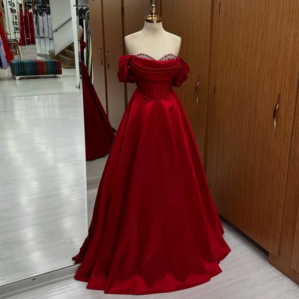 

Customized Matching Intricate Rhinestone Draped A-line Off-the-shoulder Long Dresses Bespoke Occasion Dresses High Quality Retro