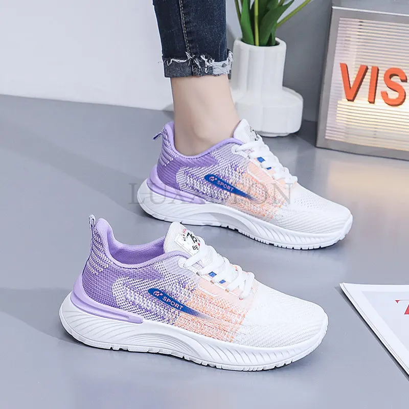 Running Shoes For Women Ladies Sneakers Mesh Woven Flats Sport Footwear Athletic Gym Trainers Lightweight Breathable Casual