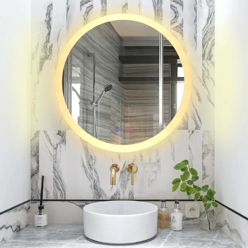 

Custom Frameless Round Mirror with LED Backlit Aluminum Bathroom Vanity Mirror Dia 60cm European Style Mirror