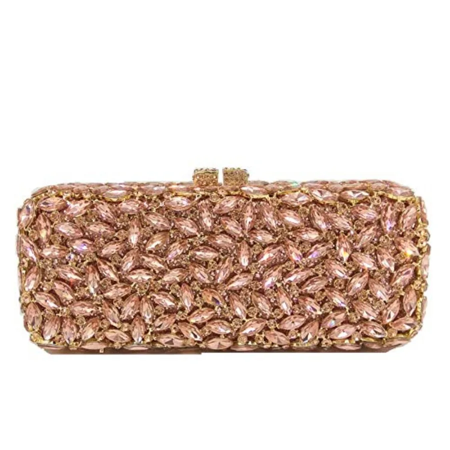 

Women's crystal clutch bag for parties and weddings: rhinestone-embellished minaudiere box handbag in silver, featuring premium