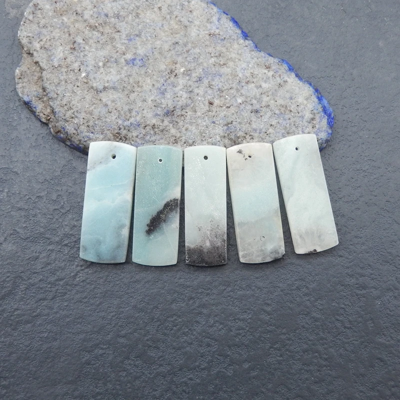 

5pcs Handmade Natural Amazonite Front Drilled Pendant Beads Gemstone Jewelry Making 34x12x4mm 17.4g