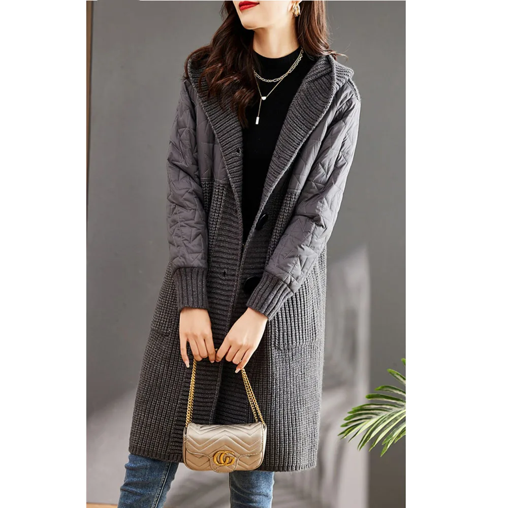 Women Long Hooded Knitted Jacket Autumn Winter Thicken Quilted Warm Sweater Cardigan Coat Ladies Korean Loose Wool Knitting Tops