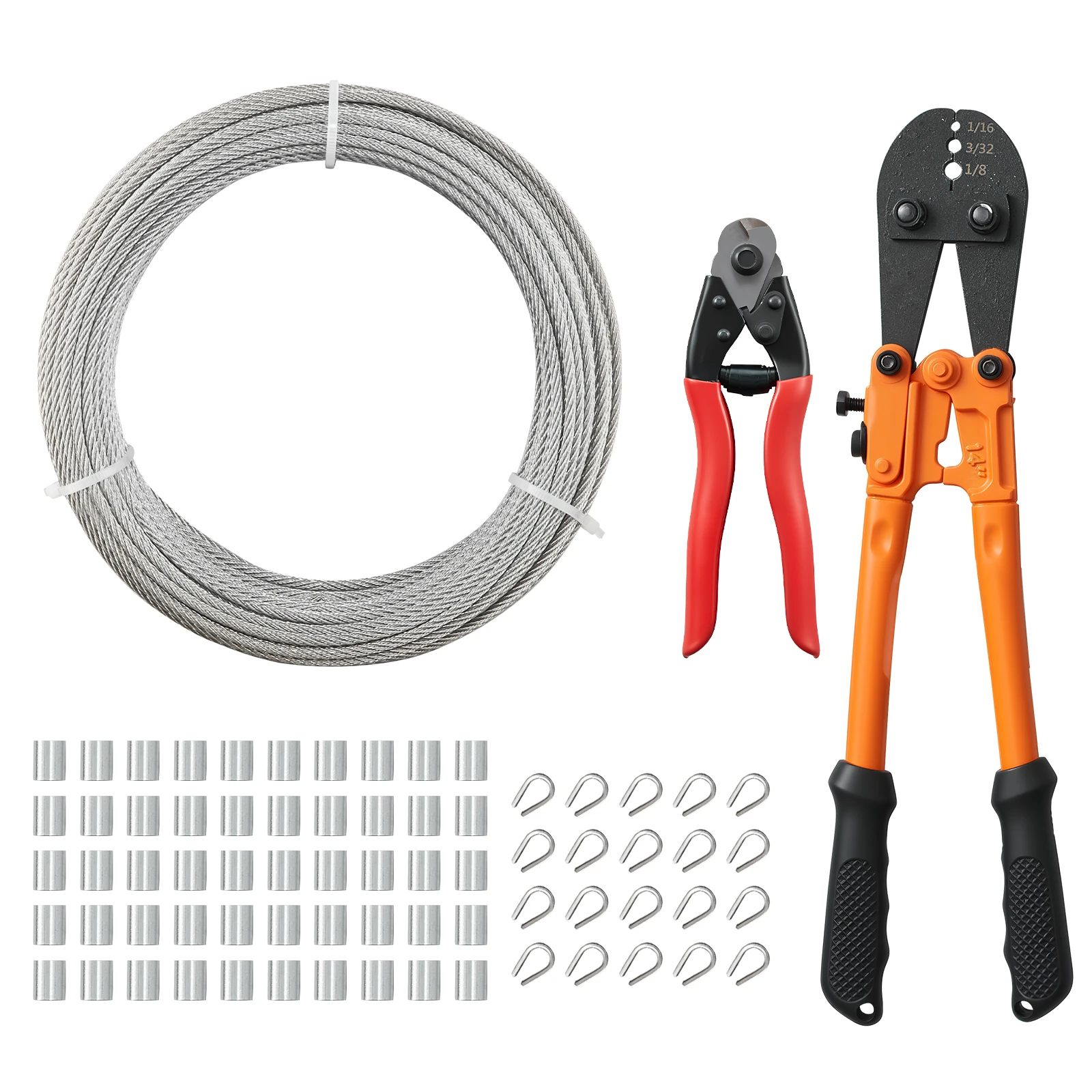 

Комплект стального троса SucceBuy 1/8 дюйма, 30 метров, из нержавеющей стали 304, с кусачками, 1600 фунтов, 7x7 прядей, для садовых шпалер