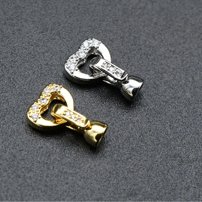 

Jewelry Making Supplies High Quality Anti Fading Silver Gold Plated CZ Paved Heart Clasp Connector Pendant Bail for DIY Necklace