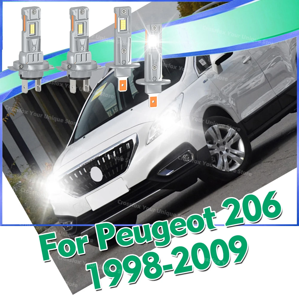 

2/4x 6000K Led Headlights 30000LM High Low Headlamps For Peugeot 206 1998-2009 1999 2000 2001 2002 2003 2004 2005 2006 2007 2008