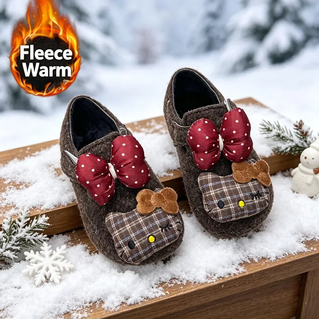 Toddler Girls Fleece Lined Mule Slippers, Cute Bow Decor Warm Non Slip Closed Toe Shoes for Indoor Home Wear