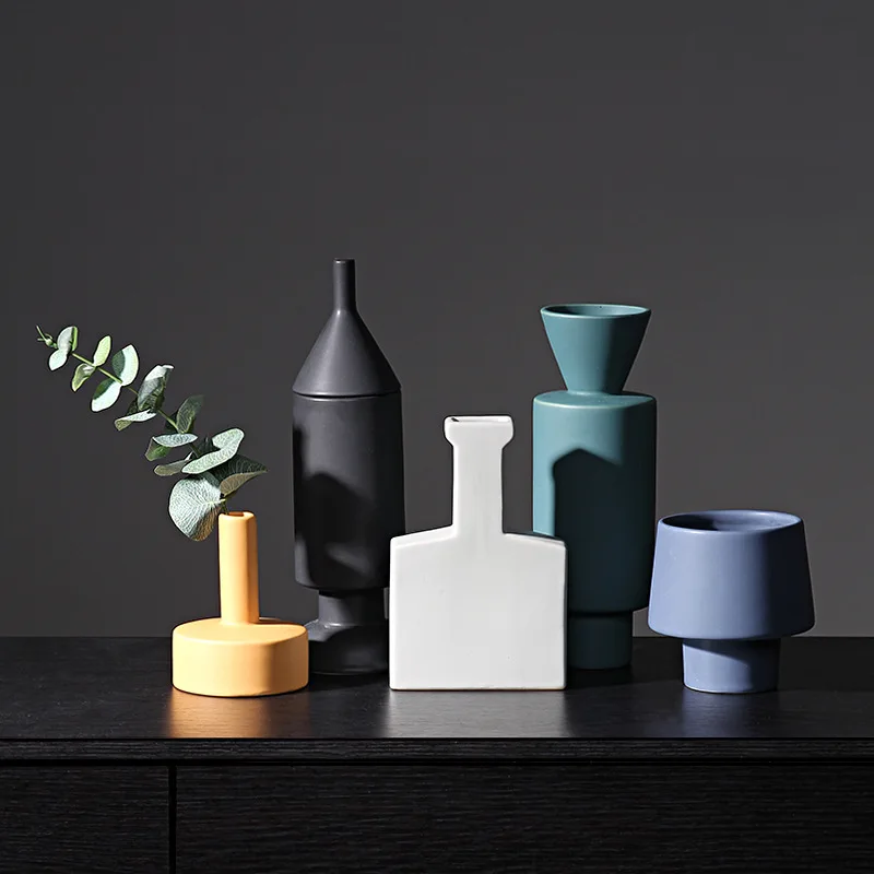 Nordic Modern Simple Morandi Color Ceramic Vase Creative Soft Decoration Ornament Living Room Ornament Wholesale