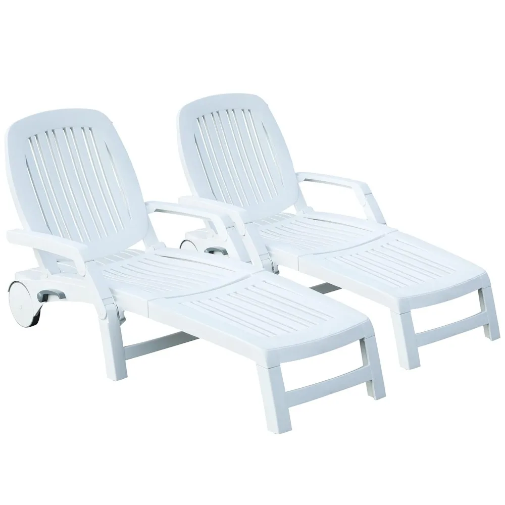 Chaise longue pliante d'extérieur avec 6 dossiers réglables, chaise longue pliable au bord de la piscine avec roues