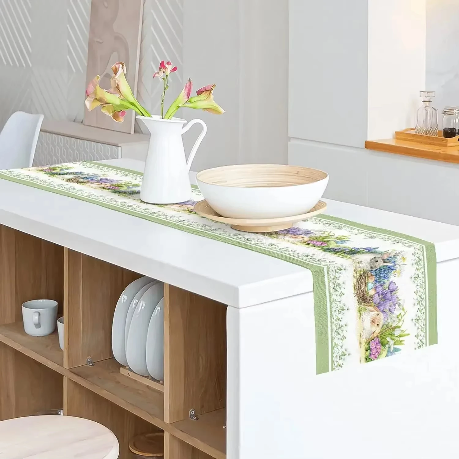 Bohemian Halloween Easter Egg Bunny Green Table Runner Kitchen Table Decoration Table Runner Party Decoration Spring Rabbit Flow