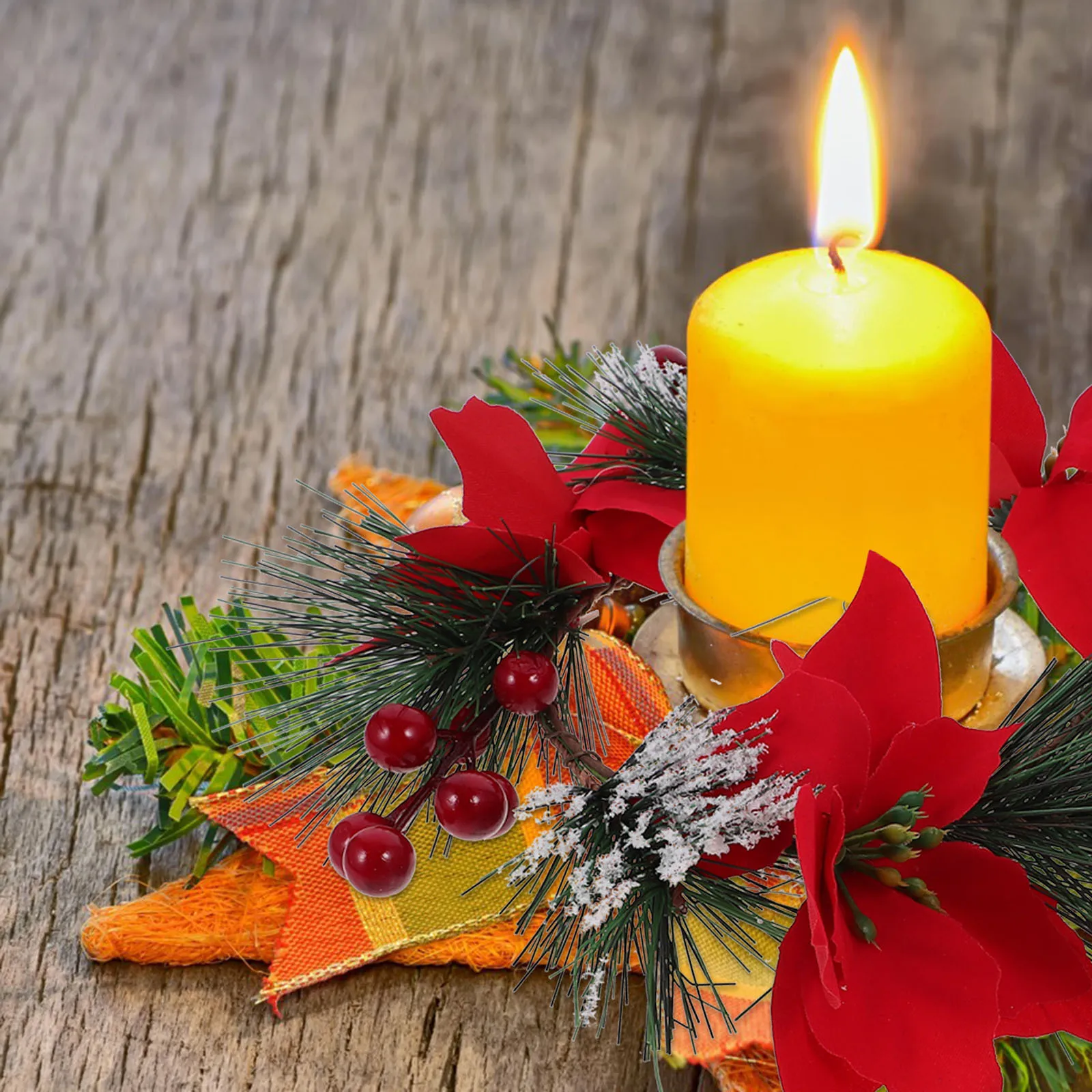 

1pc Simulated Pine Needle Ring Wreath For Pillar Candles Christmas Home Decor Party Decoration Xmas Ornament