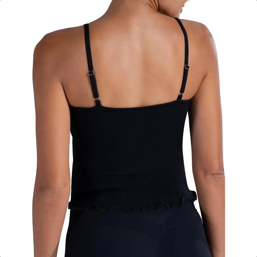 여성용 탱크탑 V 넥 Seaml Ribbed Crop Camisole with Ruffles