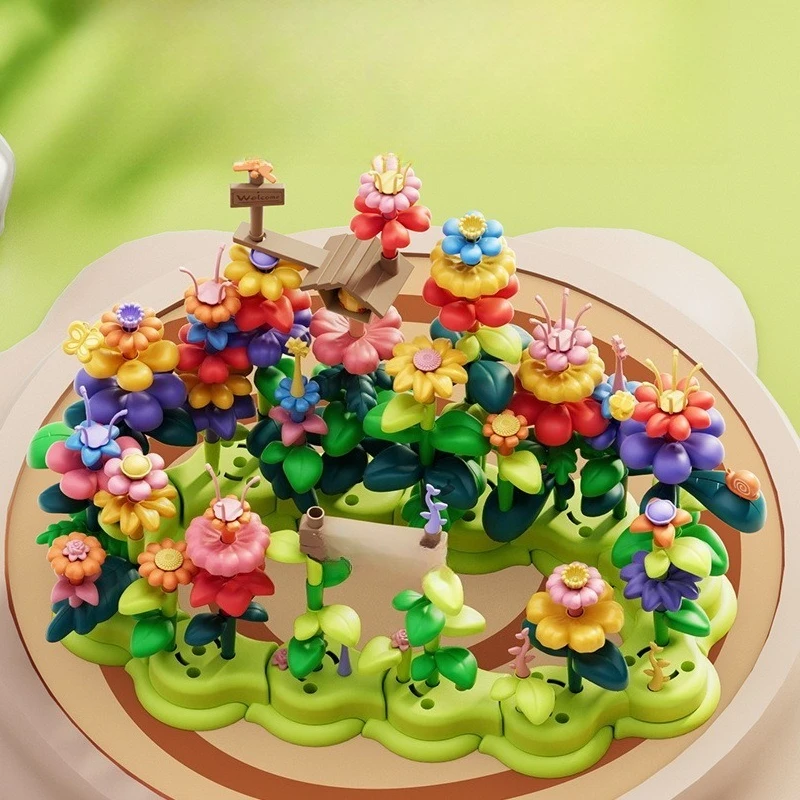 Interconnecting Blocks Children's Creative Building Flower Toys Puzzle Versatile Garden Assembly Toys Plug Pull Durable Playable