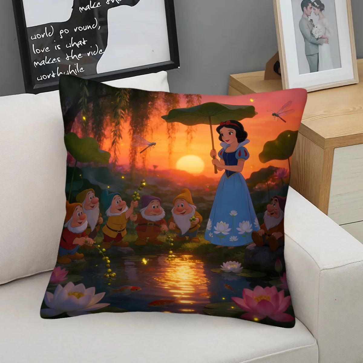 

Волшебная подушка-принцесса с наполнителем - Белоснежка, Гномы и Лесные животные, двусторонняя плюшевая подушка для декора дома ​