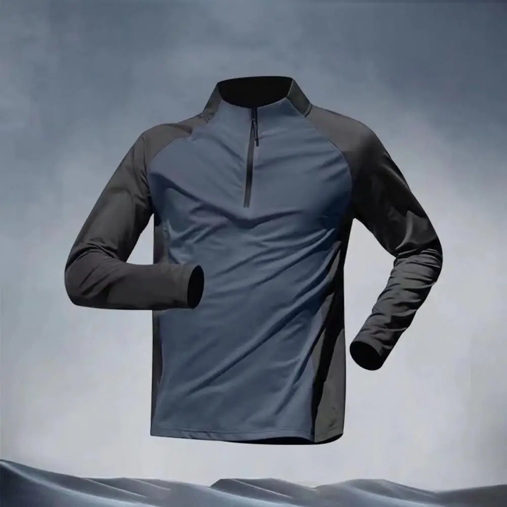 Męska koszulka sportowa z półokrągłym zamkiem błyskawicznym T-shirty treningowe Fitness Trening na siłowni Bluza kompresyjna Bieganie Piłka nożna Odzież sportowa — zdjęcie 6