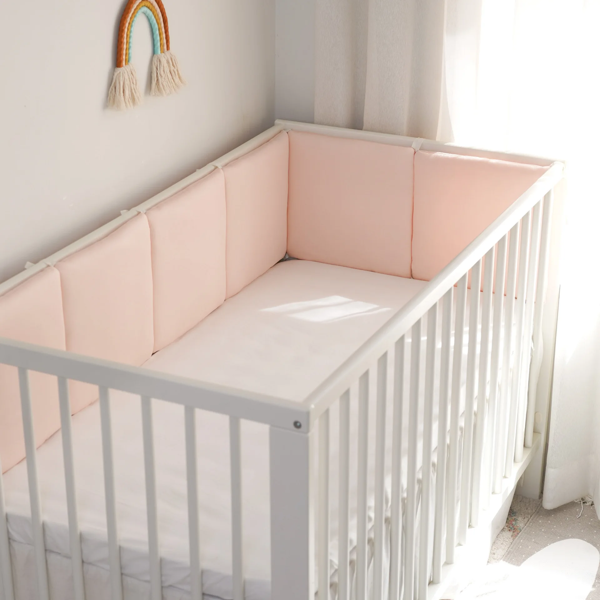 6 teile/satz Baumwolle Baby Krippe Stoßstangen Zaun Baby Bett Schiene Anti Kollision Schutz Schiene Einfarbig Weiche Spleißen Bett Seite kissen 30x30