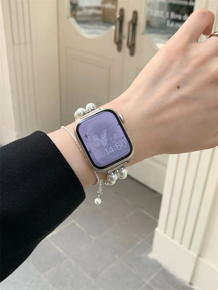 Gelang wanita, untuk iWatch seri 8 7 6 5 4 3 SE tali ramping untuk jam tangan Apple 41mm 40mm 38mm 45 42 44 49 mewah