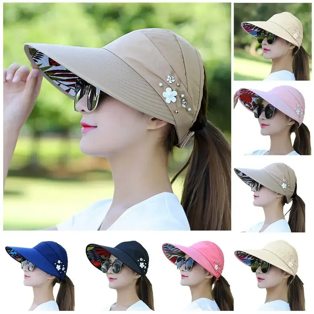 

Fashion Womens Ladies Summer Vacation Wide Brim Foldable Sun Hat Anti-UV Beach Visor Caps Cycling Empty Top Hats 골프 모자 여름모자