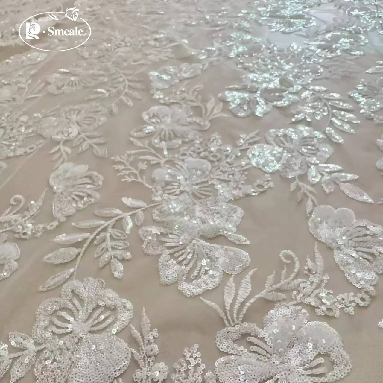 1 Meter. Neuer französischer Pailletten-Spitzenstoff, bestickte Blumenborte für Hochzeitskleider, DIY-Nähzubehör, Spitzenstoff als Meterware. – Detail 6