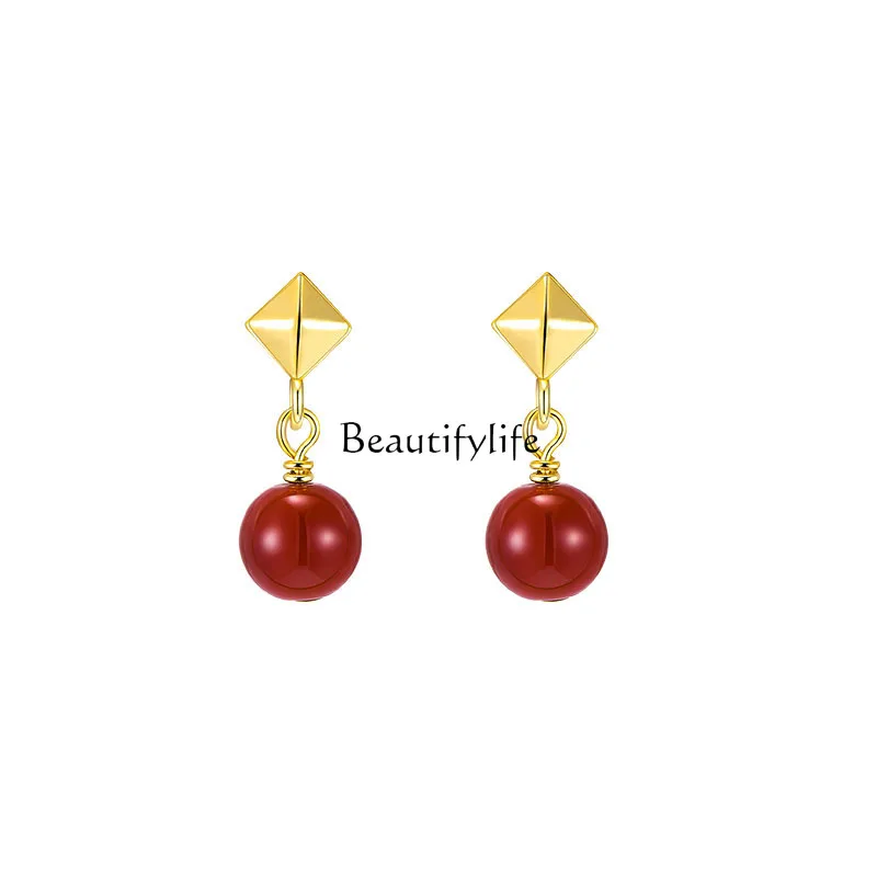 Acacia red beans niche natal year red earrings retro national style earrings