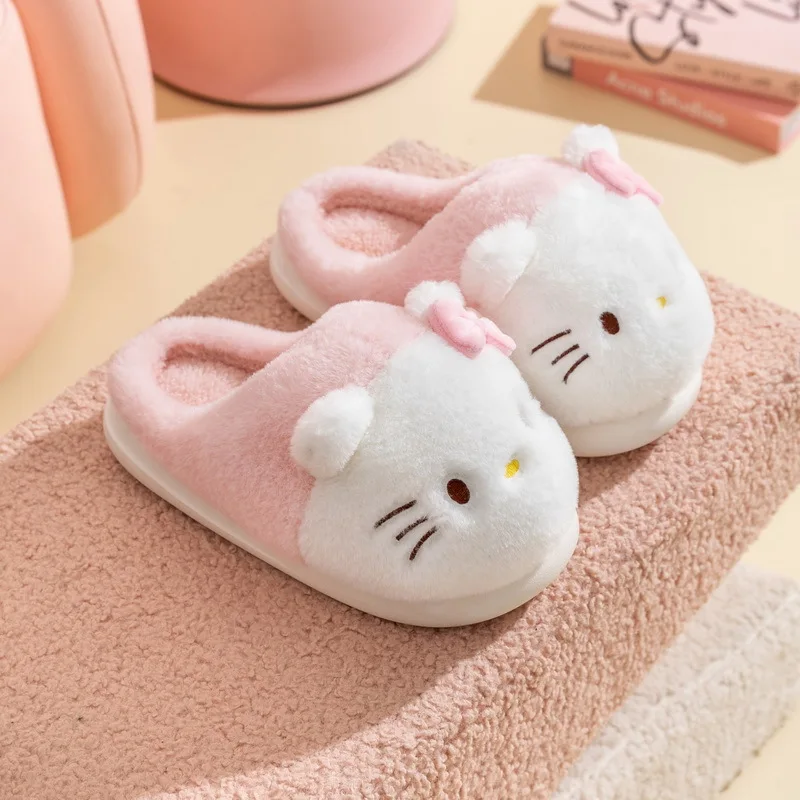 Sanrio Hello Kitty Cartoon Furry House Shoes Cinnamoroll Melody Kuromi Women Winter Plush Non Slip Slippers Cute Flat Shoes