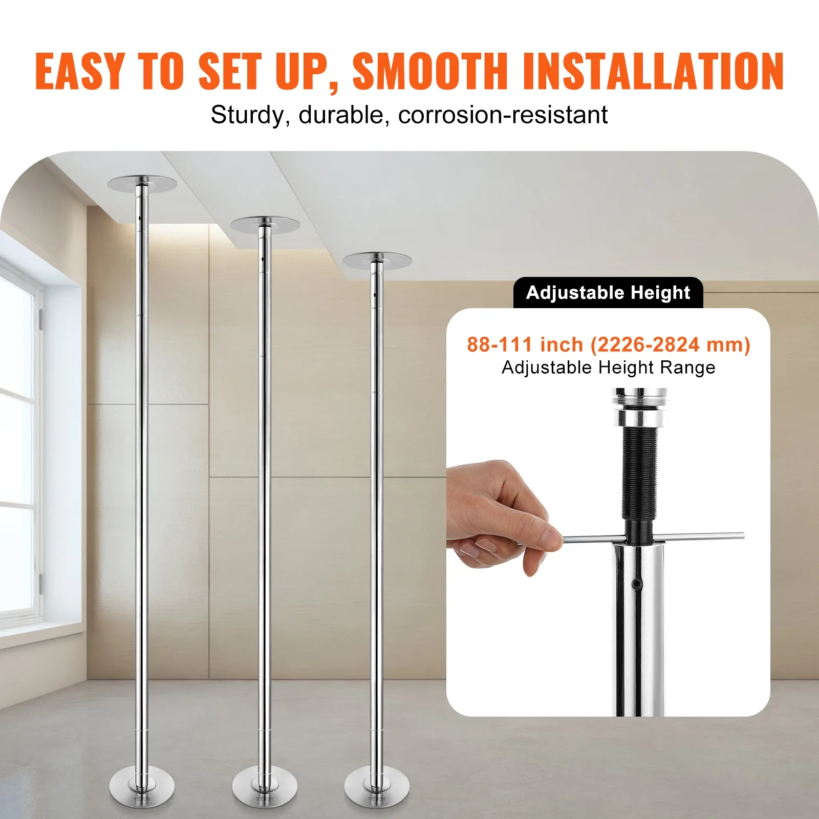 VEVOR Professional Dancing POLE SPINNING STATIC Dancing POLE Kit แบบพกพาที่ถอดออกได้เสา 45 มม.Heavy-Duty สแตนเลสเหล็ก