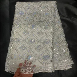 5 Yard Newest Hot Selling French Lace With Sequins African Tulle Cord Lace Net Embroidered Fabric For Wedding Party PS070701