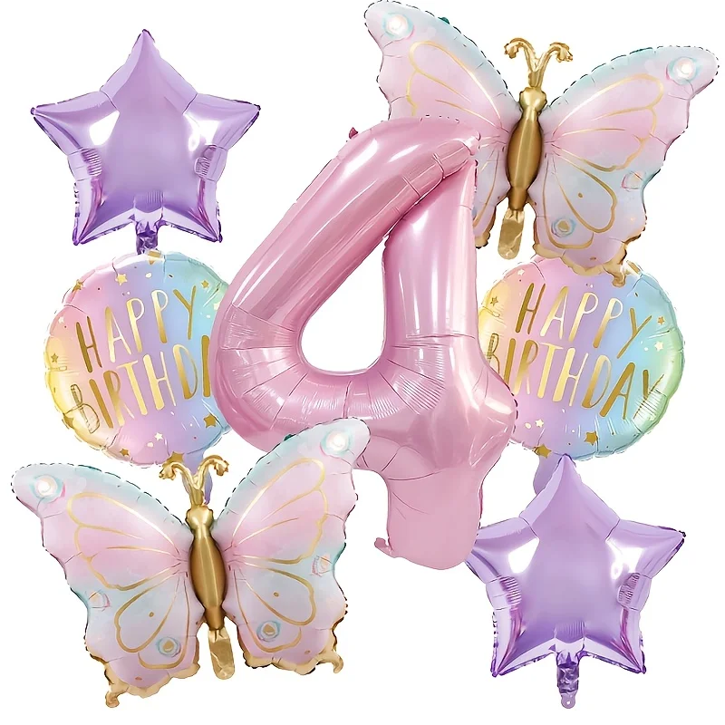 7 قطعة بالون عيد ميلاد الفراشة 32 بوصة الوردي عدد 1-9 الأرجواني مجموعة بالونات الخماسي لوازم المهرجانات حفلة عيد ميلاد الديكور #5