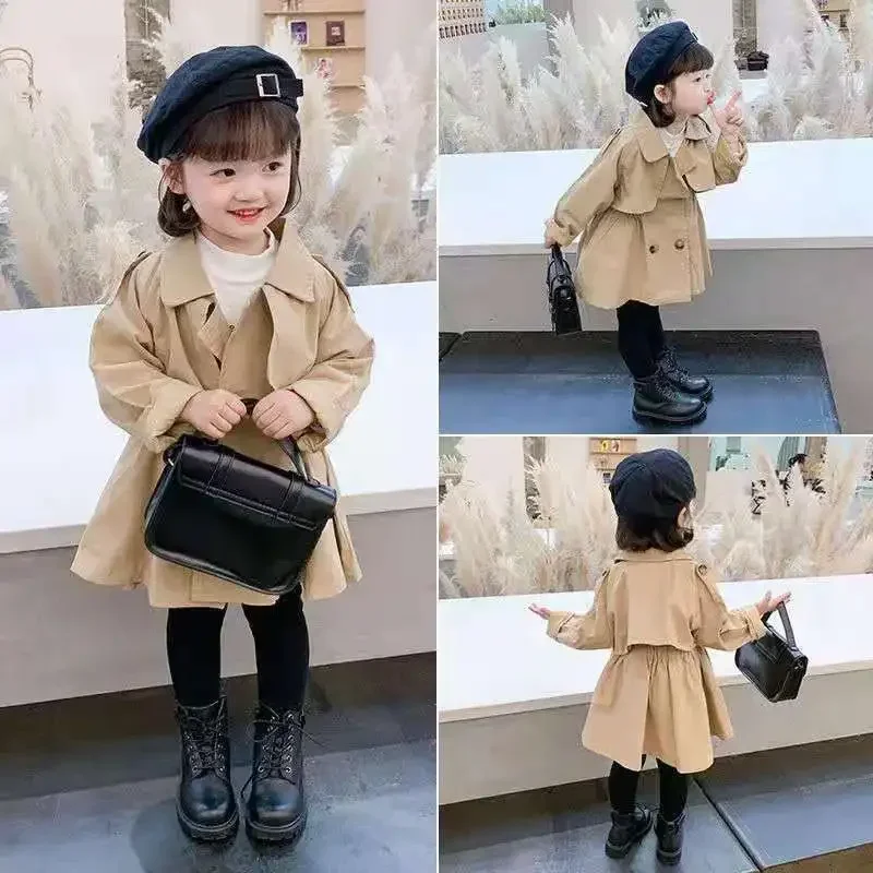 England Style Cotton Toddler Trench Kids New Spring Autumn Jacket Outfits Windbreaker Fashion Little Girl Double Breasted