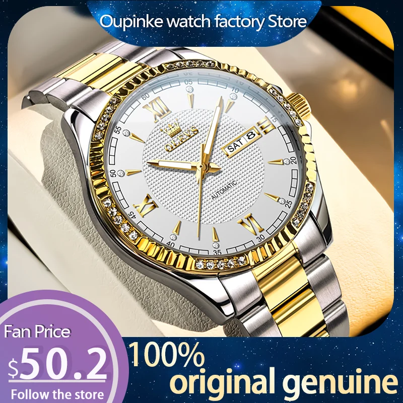 

OLEVS модные брендовые часы 6676, светящиеся водонепроницаемые автоматические механические часы с двойным календарем для мужчин, классические простые часы