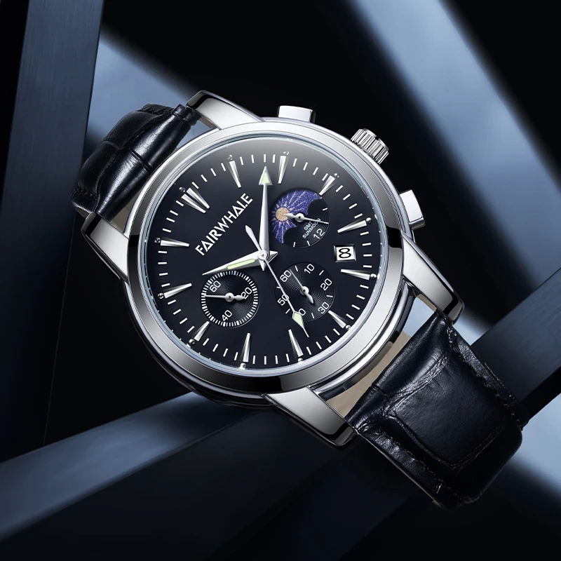 Mark Fairwhale Men's Quartz Watch Waterproof Multifunctional Date Moon Phase Night Light Business Top Popular Watch for Men