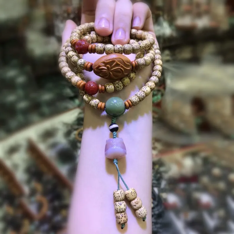 Bracelet de graines de lune culturelle dorée écologique, collier de perles de bouddha d'éveil du Lion