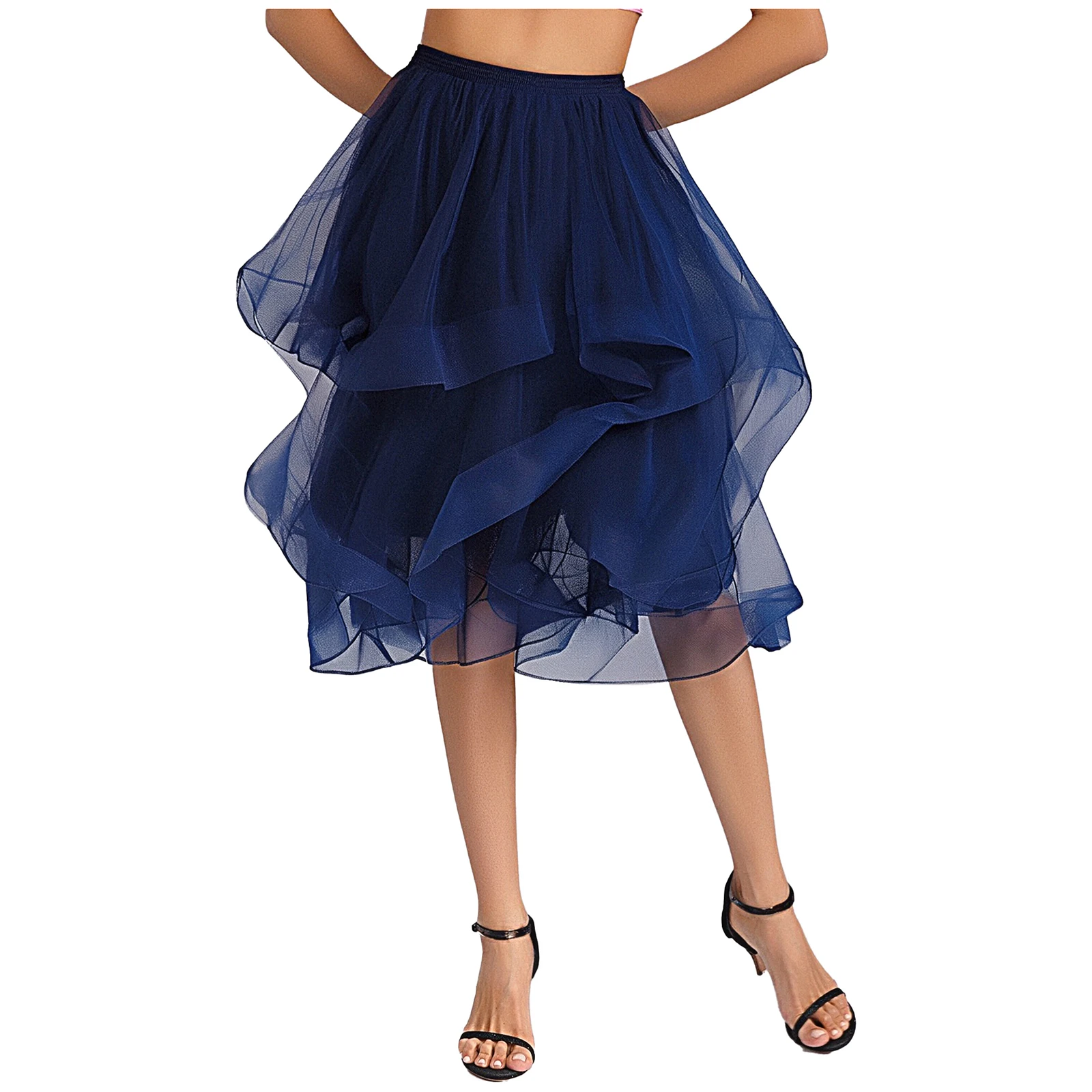 

Solid Color Women Puffy Tulle Tutu Skirts Elastic Waistband Irregular Hem Skirt for Dancing Birthday Party Fancy Photo Shoot