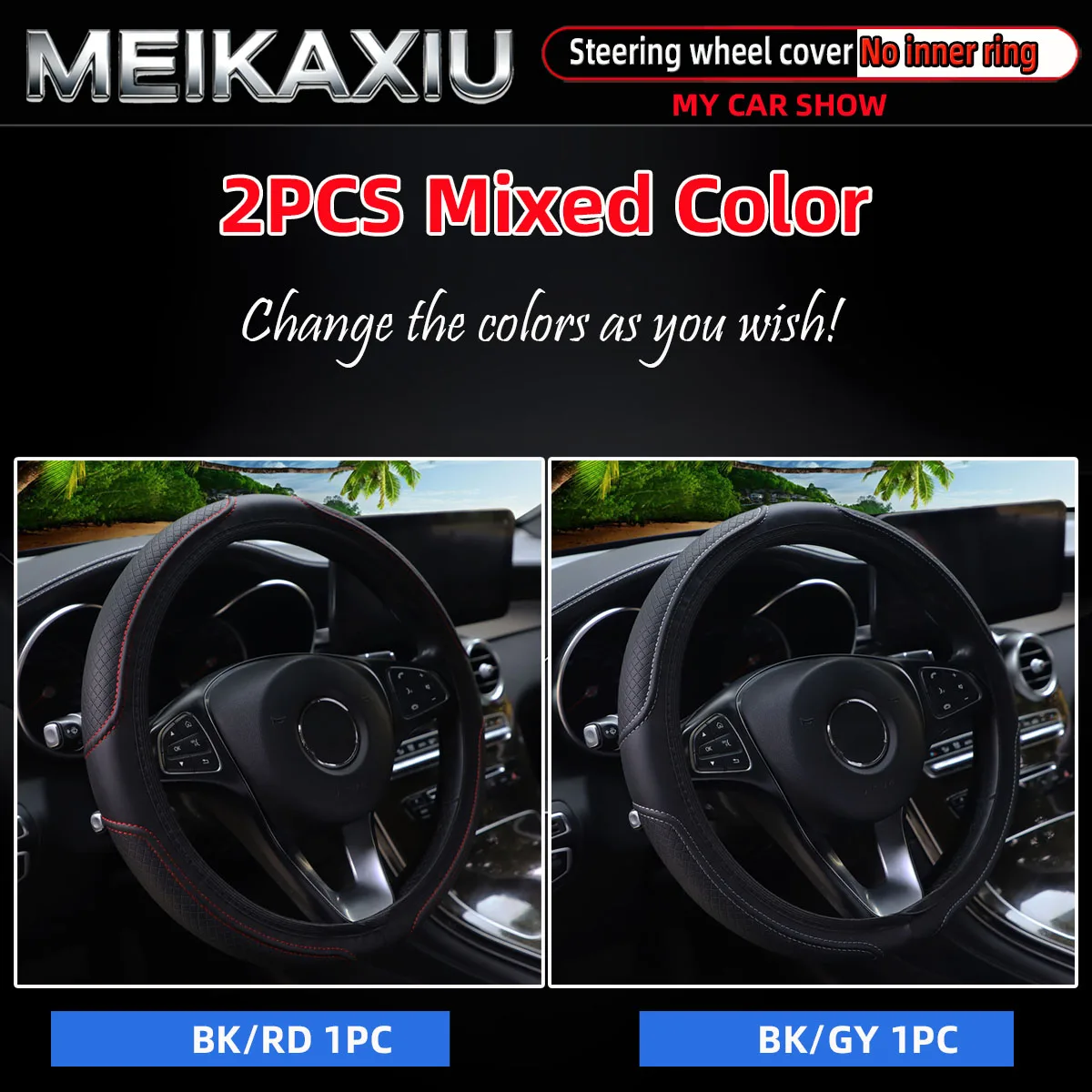 2 PCS Women's PU Leather Check Pattern Steering Wheel Cover Rimless 38cm Universal Fit for All Seasons Comfortable Driving