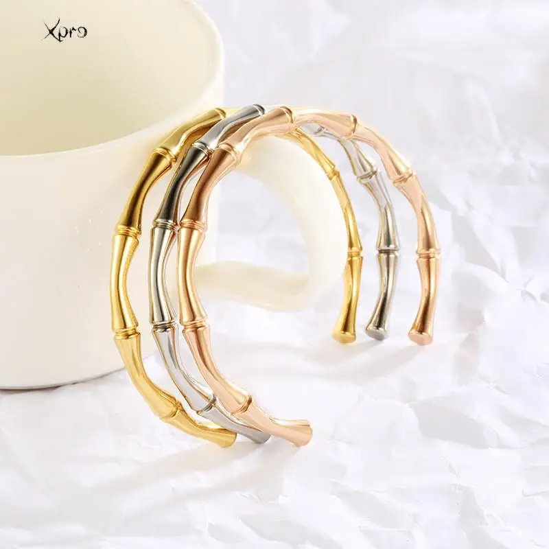 Xpro Stainless Steel Gold Color Bamboo Joint Bangles 2023 Trend Bracelet For Women Men Romantic Party Gift Fashion Jewelry